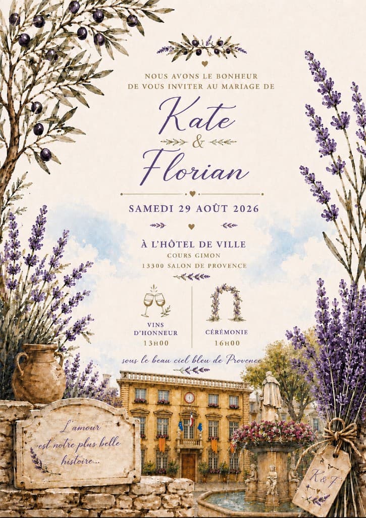 Faire-part du mariage de Kate et Florian